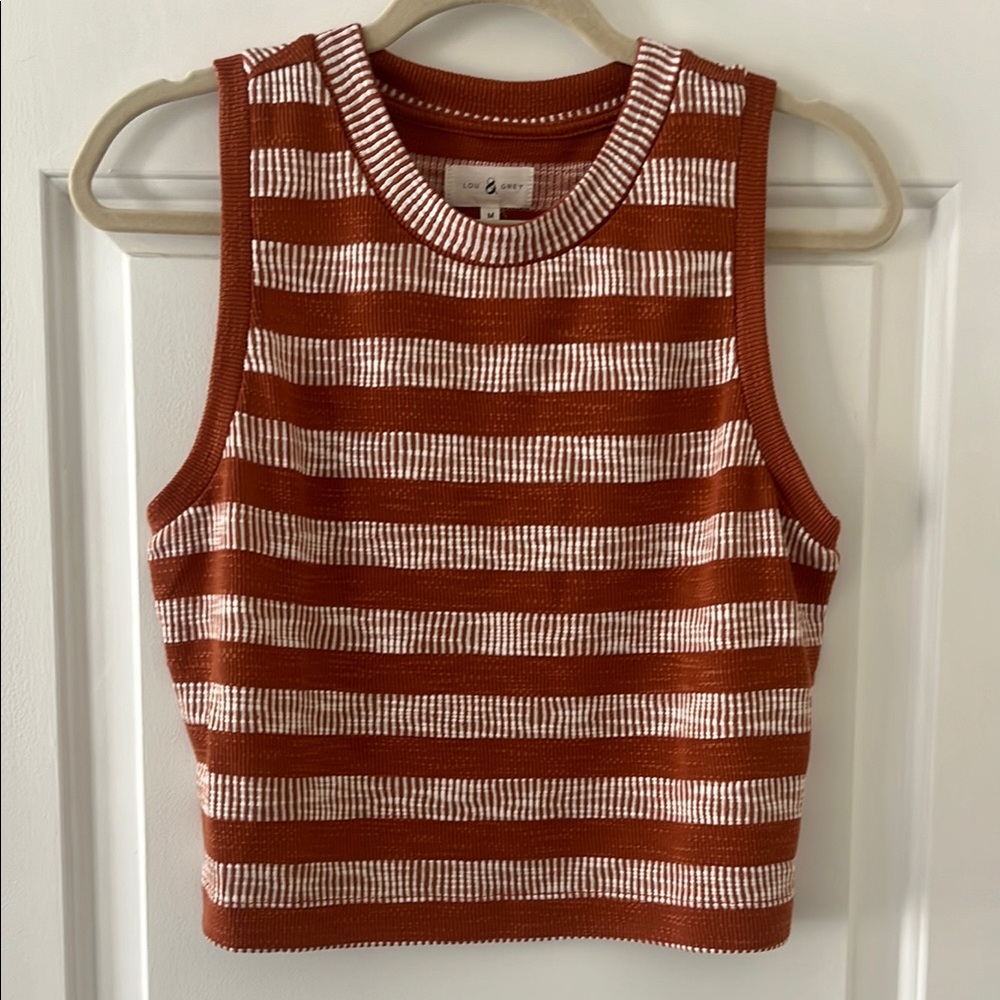 Striped Sleeveless Top - Burnt Orange and White
